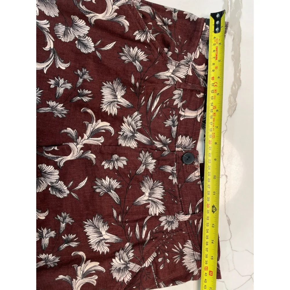 Anthropologie Dark Floral Trouser Pants 8 Linen Blend Brown Wide Leg Boho - Picture 7 of 11